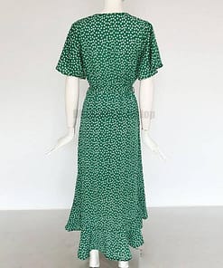 Deep Plunge Maxi Dresses With Front Split Floral Print Ruffles Dress DEEP PLUNGE MAXI DRESSES WITH FRONT SPLIT color: Black|Green|Orange|Red|White