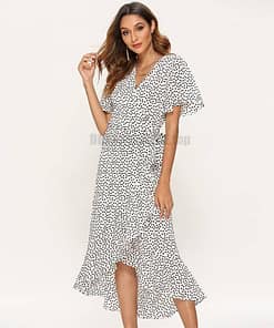 Deep Plunge Maxi Dresses With Front Split Floral Print Ruffles Dress DEEP PLUNGE MAXI DRESSES WITH FRONT SPLIT color: Black|Green|Orange|Red|White