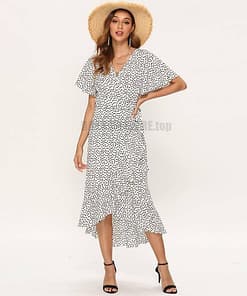 Deep Plunge Maxi Dresses With Front Split Floral Print Ruffles Dress DEEP PLUNGE MAXI DRESSES WITH FRONT SPLIT Color: White Size: XXL