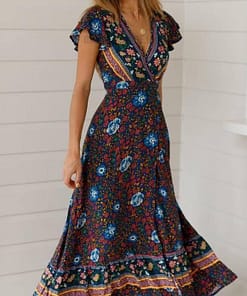 DEEP PLUNGE MAXI DRESSES WITH FRONT SPLIT Color: Blue Size: XL Ships From: China