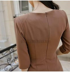 Irregular Hem Half Length Sleeve Midi Dress for Work With Zipper DRESSES FOR WORK color: Brown