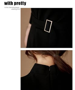 Dress For Work Button Belted Long Sleeved DRESSES FOR WORK color: Black|Burgundy
