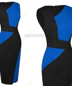 Patchwork Cotton Sheath Dress for Work DRESSES FOR WORK color: Apricot and black|apricot Lake blue|Blue and black|Blue long sleeve|Gray and Black|Red long sleeve|White and black|White and gray|White Houndstooth|White long sleeve