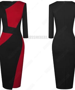 Patchwork Cotton Sheath Dress for Work DRESSES FOR WORK color: Apricot and black|apricot Lake blue|Blue and black|Blue long sleeve|Gray and Black|Red long sleeve|White and black|White and gray|White Houndstooth|White long sleeve