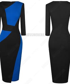 Patchwork Cotton Sheath Dress for Work DRESSES FOR WORK color: Apricot and black|apricot Lake blue|Blue and black|Blue long sleeve|Gray and Black|Red long sleeve|White and black|White and gray|White Houndstooth|White long sleeve