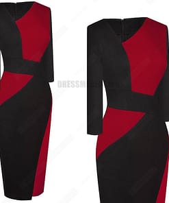 Patchwork Cotton Sheath Dress for Work DRESSES FOR WORK color: Apricot and black|apricot Lake blue|Blue and black|Blue long sleeve|Gray and Black|Red long sleeve|White and black|White and gray|White Houndstooth|White long sleeve