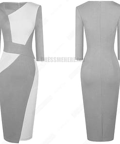 Patchwork Cotton Sheath Dress for Work DRESSES FOR WORK color: Apricot and black|apricot Lake blue|Blue and black|Blue long sleeve|Gray and Black|Red long sleeve|White and black|White and gray|White Houndstooth|White long sleeve