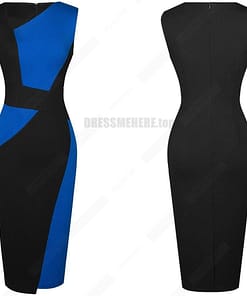 Patchwork Cotton Sheath Dress for Work DRESSES FOR WORK color: Apricot and black|apricot Lake blue|Blue and black|Blue long sleeve|Gray and Black|Red long sleeve|White and black|White and gray|White Houndstooth|White long sleeve
