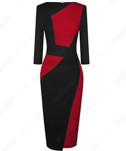 Patchwork Cotton Sheath Dress for Work DRESSES FOR WORK color: Apricot and black|apricot Lake blue|Blue and black|Blue long sleeve|Gray and Black|Red long sleeve|White and black|White and gray|White Houndstooth|White long sleeve