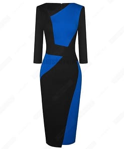 Patchwork Cotton Sheath Dress for Work DRESSES FOR WORK color: Apricot and black|apricot Lake blue|Blue and black|Blue long sleeve|Gray and Black|Red long sleeve|White and black|White and gray|White Houndstooth|White long sleeve