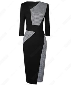 Patchwork Cotton Sheath Dress for Work DRESSES FOR WORK color: Apricot and black|apricot Lake blue|Blue and black|Blue long sleeve|Gray and Black|Red long sleeve|White and black|White and gray|White Houndstooth|White long sleeve