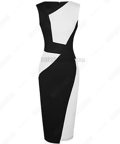Patchwork Cotton Sheath Dress for Work DRESSES FOR WORK color: Apricot and black|apricot Lake blue|Blue and black|Blue long sleeve|Gray and Black|Red long sleeve|White and black|White and gray|White Houndstooth|White long sleeve
