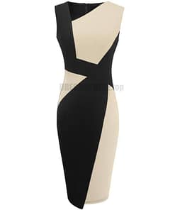 Patchwork Cotton Sheath Dress for Work DRESSES FOR WORK Color: Apricot and black Size: XXL