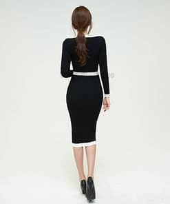 Elegant Knitted Bodycon Dress For Work DRESSES FOR WORK color: Black