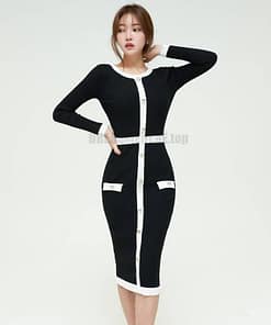 Elegant Knitted Bodycon Dress For Work DRESSES FOR WORK color: Black