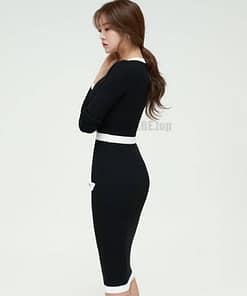 Elegant Knitted Bodycon Dress For Work DRESSES FOR WORK color: Black
