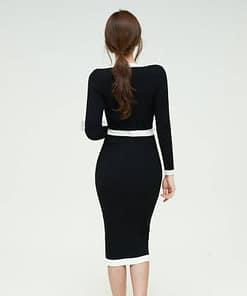 Elegant Knitted Bodycon Dress For Work DRESSES FOR WORK color: Black