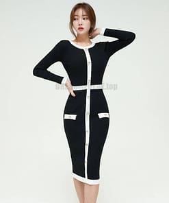 Elegant Knitted Bodycon Dress For Work DRESSES FOR WORK Color: Black Size: One Size