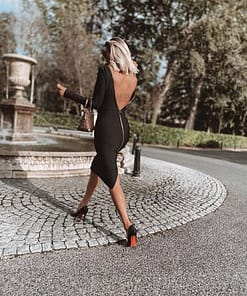 Long Sleeve Zip Up Backless Bodycon Dress LONG SLEEVE ZIP UP DRESSES color: Black|Blue|Red