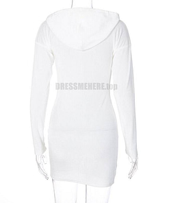 Long Sleeve Zip Up Hooded Ribbed Mini Dress LONG SLEEVE ZIP UP DRESSES color: White