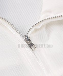 Long Sleeve Zip Up Hooded Ribbed Mini Dress LONG SLEEVE ZIP UP DRESSES color: White
