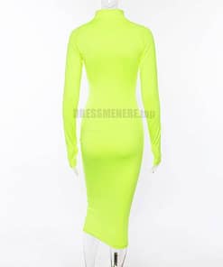 Neon Zip Up Autumn Long Sexy Zipper Front Long Sleeve Bandage Dress NEON ZIP UP DRESSES color: Black|Green|Rose Red