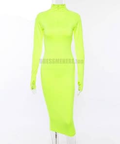 Neon Zip Up Autumn Long Sexy Zipper Front Long Sleeve Bandage Dress NEON ZIP UP DRESSES color: Black|Green|Rose Red