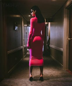 Neon Zip Up Autumn Long Sexy Zipper Front Long Sleeve Bandage Dress NEON ZIP UP DRESSES color: Black|Green|Rose Red