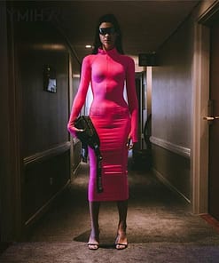 Neon Zip Up Autumn Long Sexy Zipper Front Long Sleeve Bandage Dress NEON ZIP UP DRESSES color: Black|Green|Rose Red