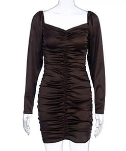 Satin Tulip Hem Mini Dress Long Puff Sleeves SATIN TULIP HEM MINI DRESSES color: Black|Gray|Pink|Red