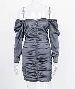 Satin Tulip Hem Mini Dress Long Puff Sleeves SATIN TULIP HEM MINI DRESSES color: Black|Gray|Pink|Red