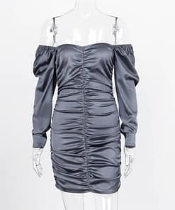 Satin Tulip Hem Mini Dress Long Puff Sleeves SATIN TULIP HEM MINI DRESSES color: Black|Gray|Pink|Red