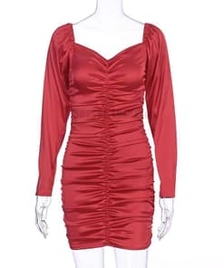 Satin Tulip Hem Mini Dres Long Puff Sleeves SATIN TULIP HEM MINI DRESSES Color: Red Size: XL