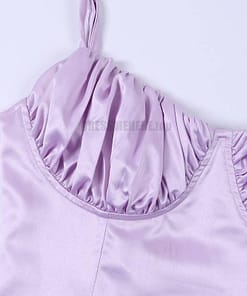 Satin Tulip Hem Mini Spaghetti Straps High Waist Dress SATIN TULIP HEM MINI DRESSES color: Pink|Purple