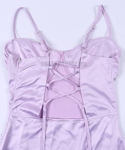 Satin Tulip Hem Mini Spaghetti Straps High Waist Dress SATIN TULIP HEM MINI DRESSES color: Pink|Purple