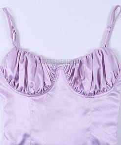 Satin Tulip Hem Mini Spaghetti Straps High Waist Dress SATIN TULIP HEM MINI DRESSES color: Pink|Purple
