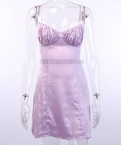 Satin Tulip Hem Mini Spaghetti Straps High Waist Dress SATIN TULIP HEM MINI DRESSES color: Pink|Purple