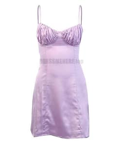 Satin Tulip Hem Mini Spaghetti Straps High Waist Dress SATIN TULIP HEM MINI DRESSES Color: Purple Size: M