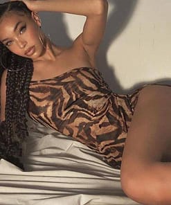 Sexy Summer Bodycon Jaguar Print Sleeveless Maxi dress SEXY SUMMER DRESSESES color: Khaki