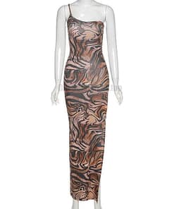 Sexy Summer Bodycon Jaguar Print Sleeveless Maxi dress SEXY SUMMER DRESSESES color: Khaki