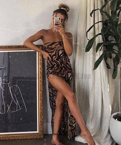 Sexy Summer Bodycon Jaguar Print Sleeveless Maxi dress SEXY SUMMER DRESSESES color: Khaki