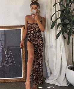Sexy Summer Bodycon Jaguar Print Sleeveless Maxi dress SEXY SUMMER DRESSESES color: Khaki