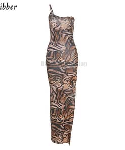 Sexy Summer Bodycon Jaguar Print Sleeveless Maxi dress SEXY SUMMER DRESSESES Color: Khaki Size: S