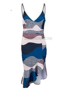 Sexy Summer Trumpet Patchwork V-Neck Print Asymmetrical Hem Dress SEXY SUMMER DRESSESES color: Multi