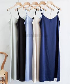 Spaghetti Strap Summer Satin Long Soft Smooth Dress SPAGHETTI STRAP SUMMER DRESSESES color: Beige|beige leopard|Black|black polka dot|brown leopard|dark blue|Green|green polka dot|Light blue|orange polka dot