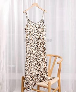 Spaghetti Strap Summer Satin Long Soft Smooth Dress SPAGHETTI STRAP SUMMER DRESSESES Color: beige leopard Size: L