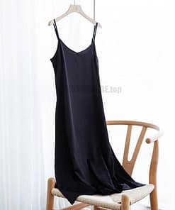 Spaghetti Strap Summer Satin Long Soft Smooth Dress SPAGHETTI STRAP SUMMER DRESSESES Color: Black Size: 4XL