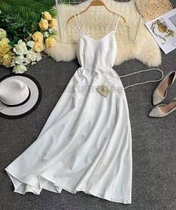Spaghetti Strap Summer Classical Ankle-Length Dresses SPAGHETTI STRAP SUMMER DRESSESES Color: White Size: M