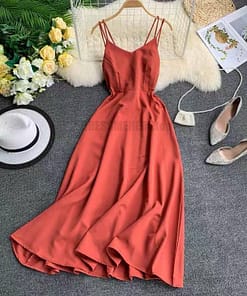 Spaghetti Strap Summer Classical Ankle-Length Dresses SPAGHETTI STRAP SUMMER DRESSESES Color: Orange Size: XS