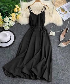 Spaghetti Strap Summer Classical Ankle-Length Dresses SPAGHETTI STRAP SUMMER DRESSESES Color: Black Size: XS